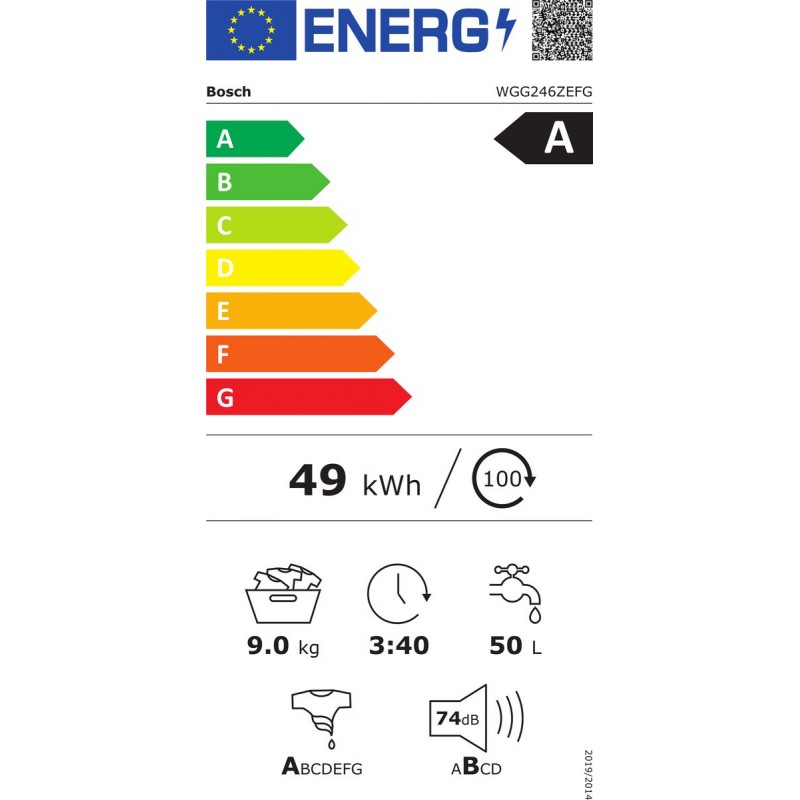 Bosch Serie 6 - WGG246ZEFG - Wasmachine - Wasmachine met stoom - 1600 rpm - 9 kg - Energielabel A - Iron Assist: vermindert kreukels tot 50% - NL/FR Display - Bespaar water met ActiveWater Plus