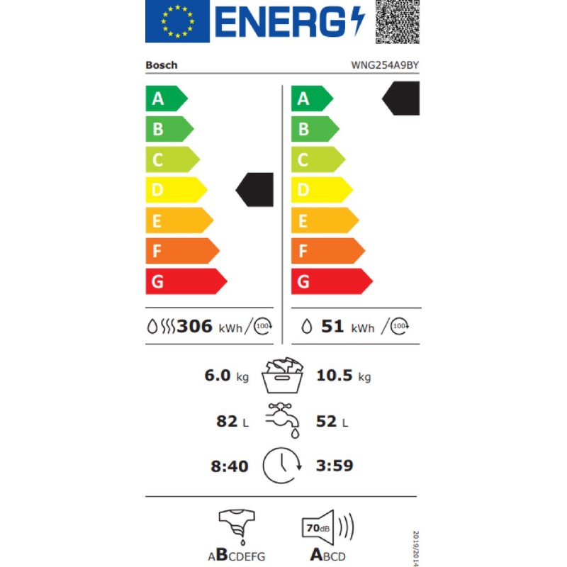 Bosch WNG254A9BY - Serie 6 - Was-droogcombinatie - Wassen en drogen in 1 keer - Extra stil - 10.5/6 kg - 1400 rpm - Automatisch doseren - Met stoom - ENG Display