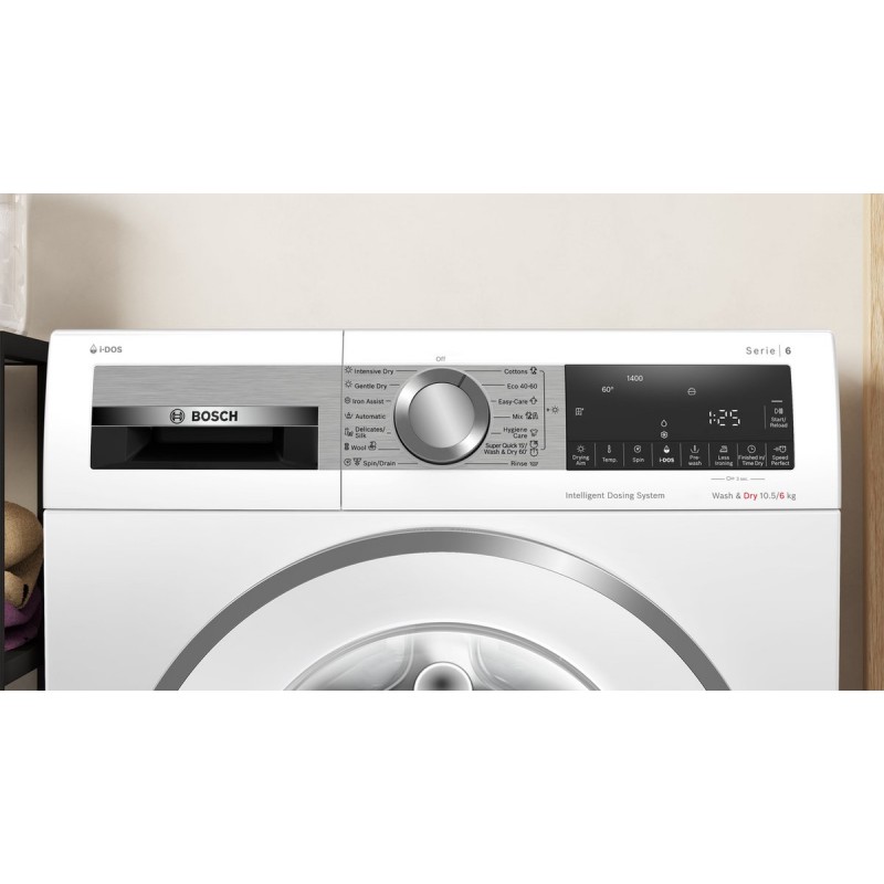 Bosch WNG254A9BY - Serie 6 - Was-droogcombinatie - Wassen en drogen in 1 keer - Extra stil - 10.5/6 kg - 1400 rpm - Automatisch doseren - Met stoom - ENG Display