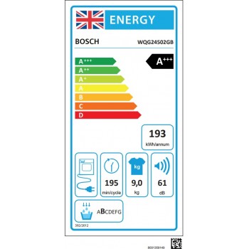 BOSCH Serie 6 WQG24502GB 9 kg warmtepomp-wasdroger - Wit