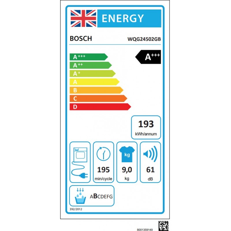 BOSCH Serie 6 WQG24502GB 9 kg warmtepomp-wasdroger - Wit