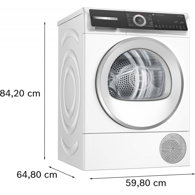Bosch WQH246DCFG Serie 6 - Wasdroger - Warmtepompdroger - 9 kg - Wit - Blijvend energiezuinig door Zelfreinigende condensor - Droogt zoals jij wilt met Auto Dry - Zeer stil - NL/FR Display