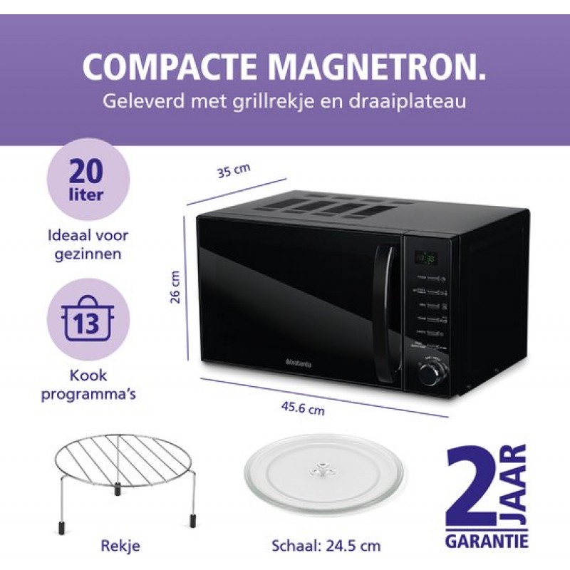 Brabantia BBEK1145DG Magnetron met Grillfunctie - Vrijstaand - 13 automatische kookprogramma's