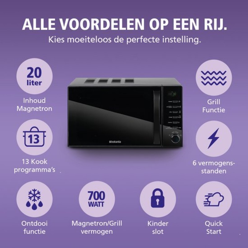 Brabantia BBEK1145DG Magnetron met Grillfunctie - Vrijstaand - 13 automatische kookprogramma's