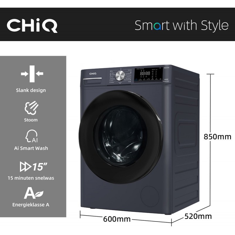 CHiQ CFL90-14586IM3XA - Wasmachine - 9 KG - Space Pro - 16 programma's - AI Smart - Stoomwassen & Quick Wash - Energieklasse A