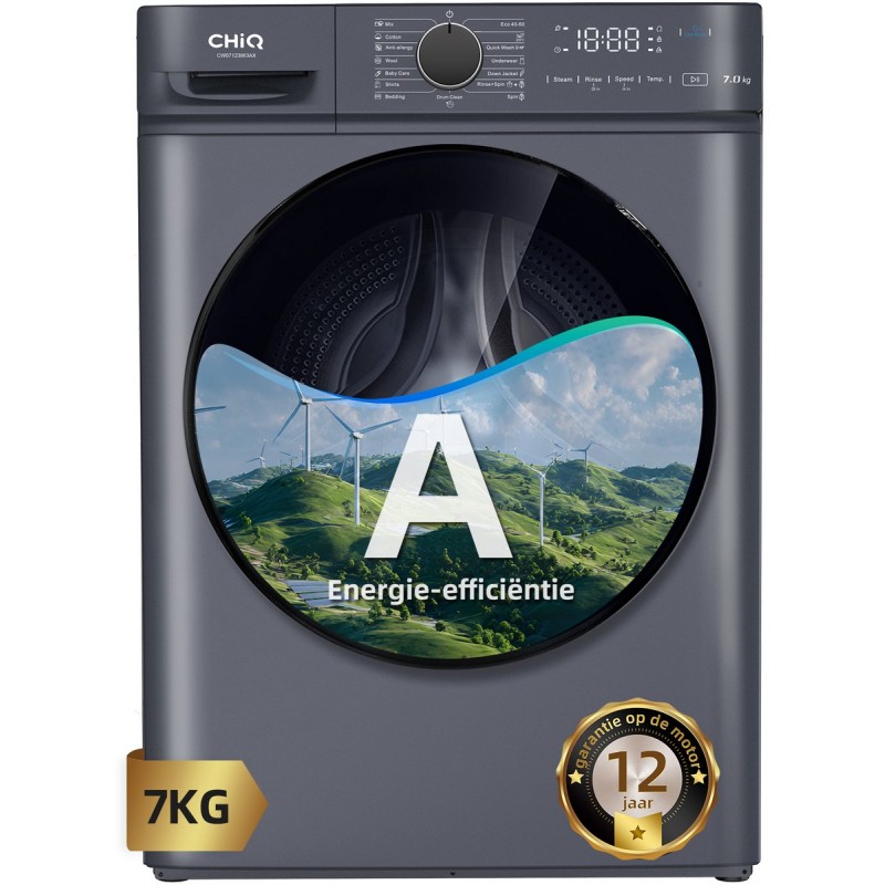 CHiQ CW07123863AX - Wasmachine - 7 KG - Space Pro - 16 programma's - AI Smart - Stoomwassen & Quick Wash - 12 jaar garantie op motor - A