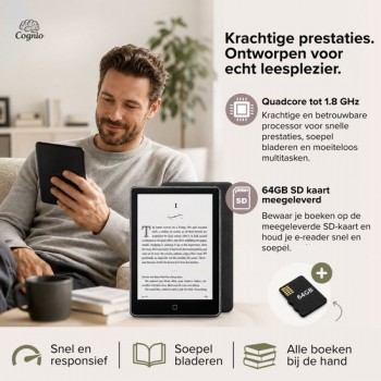 Cognio E-Reader – 6 inch – 96 GB – Ereader Met Luxe Hoes – Storytel-Ondersteuning – Schermverlichting en Nachtmodus – E Reader Voor Ebook & Luisterboeken – Met Oplader