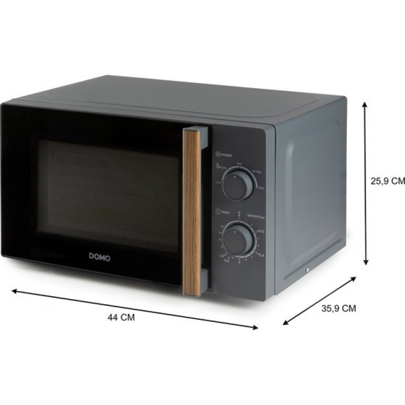 DOMO DO2920 Solo Microgolfoven “Wood You” - Magnetron - 20 L - 700 watt - Grijs - Houtlook Handvat
