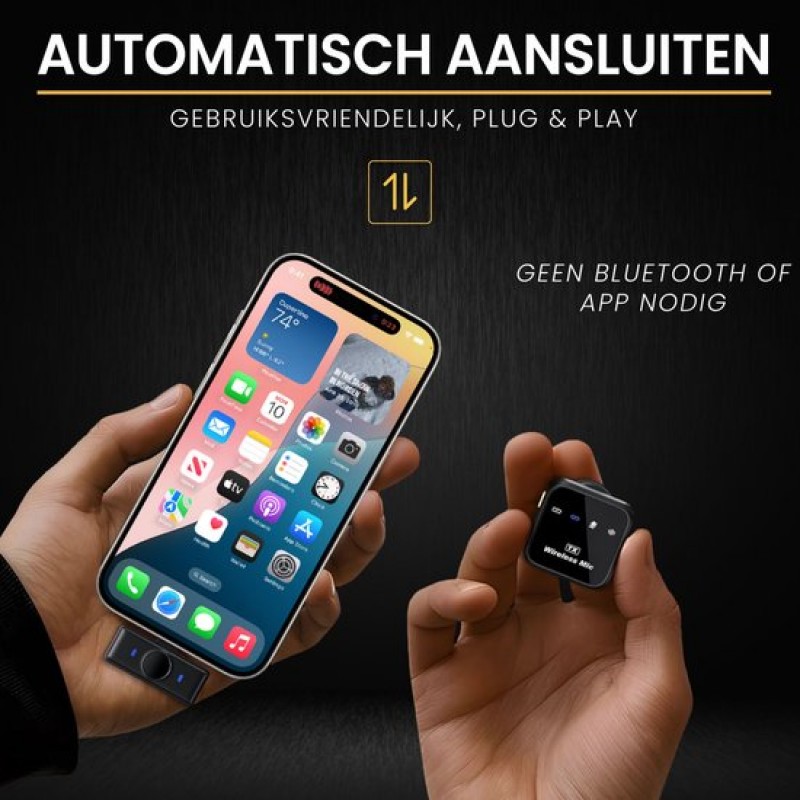 Elcostar© Draadloze Microfoon Pro - 2 Stuks - Draadloos - Oplaadcase - Lavalier - Windshields - Dasspeld - Plug & Play - Lange Batterij - USB-C & Lightning - Noise Cancellation