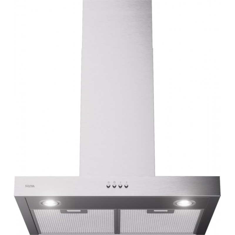 ETNA AB260RVS - Blokmodel Schouwkap - RVS - Energielabel A - 3 Afzuigstanden - LED spots - Afvoer naar buiten of recirculatie - Druktoetsen