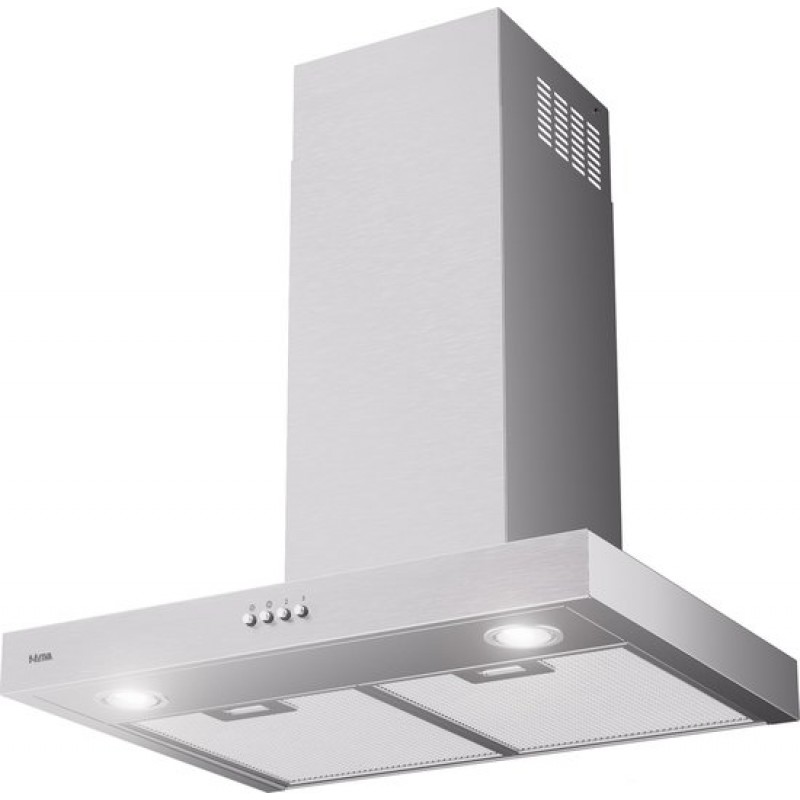 ETNA AB260RVS - Blokmodel Schouwkap - RVS - Energielabel A - 3 Afzuigstanden - LED spots - Afvoer naar buiten of recirculatie - Druktoetsen