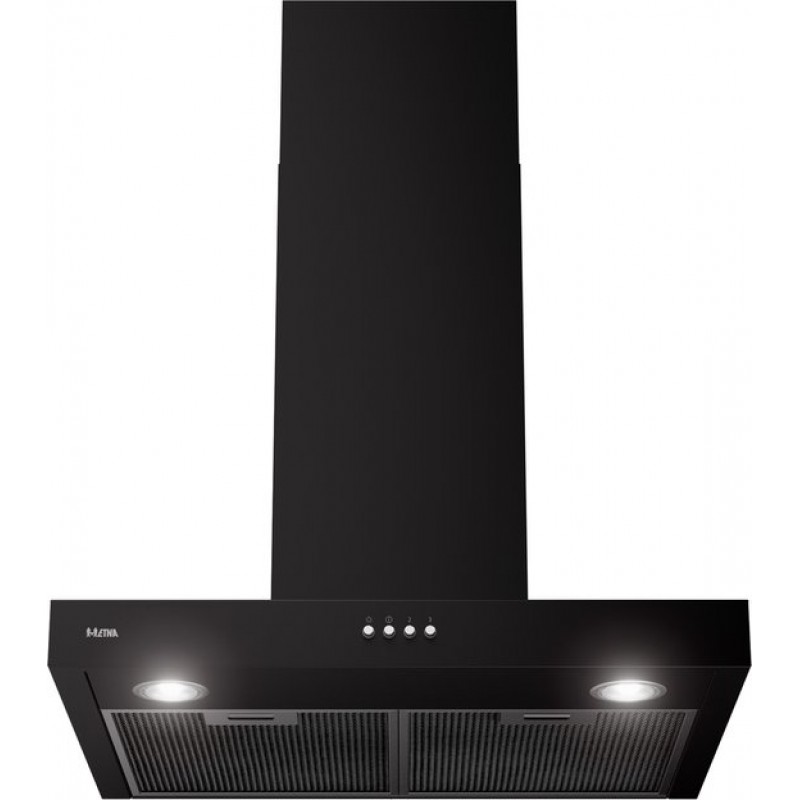 ETNA AB260ZT - Blokmodel Schouwkap - Zwart - Energielabel A - 3 Afzuigstanden - 2 LED spots - Afvoer naar buiten of recirculatie - Druktoetsen