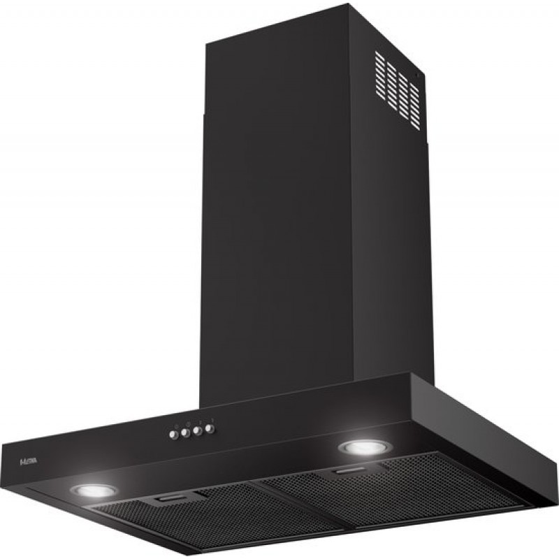 ETNA AB260ZT - Blokmodel Schouwkap - Zwart - Energielabel A - 3 Afzuigstanden - 2 LED spots - Afvoer naar buiten of recirculatie - Druktoetsen