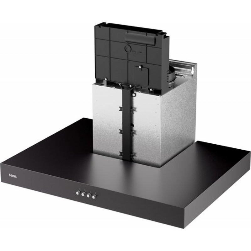ETNA AB260ZT - Blokmodel Schouwkap - Zwart - Energielabel A - 3 Afzuigstanden - 2 LED spots - Afvoer naar buiten of recirculatie - Druktoetsen