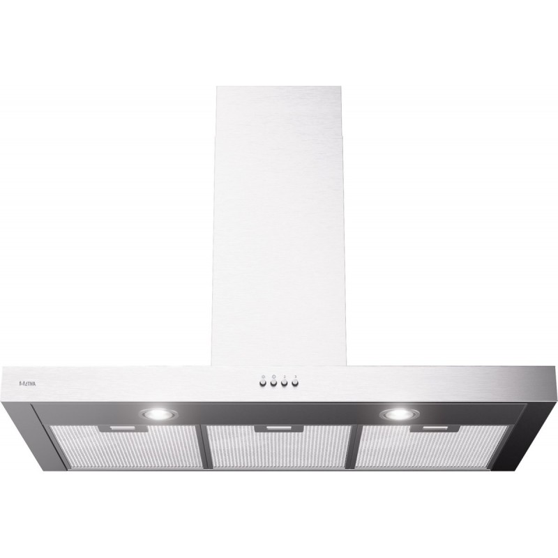 ETNA AB290RVS - Blokmodel Schouwkap (90cm) - RVS - Energielabel A - 3 Afzuigstanden - 2 LED spots - Afvoer naar buiten of recirculatie - Druktoetsen