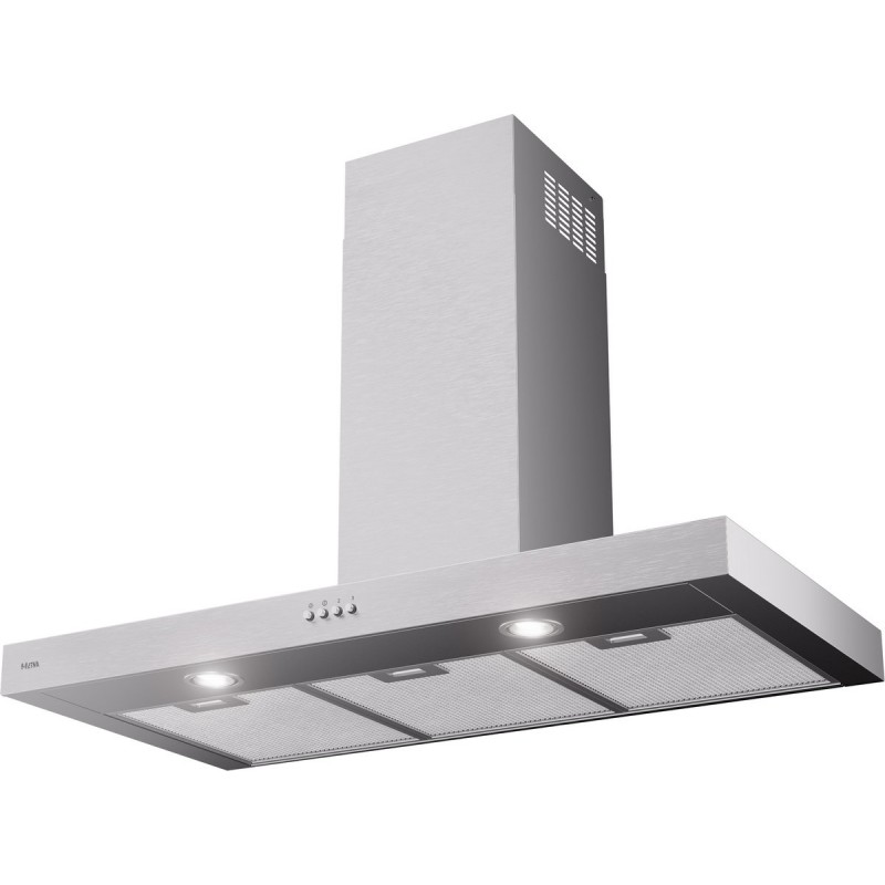 ETNA AB290RVS - Blokmodel Schouwkap (90cm) - RVS - Energielabel A - 3 Afzuigstanden - 2 LED spots - Afvoer naar buiten of recirculatie - Druktoetsen