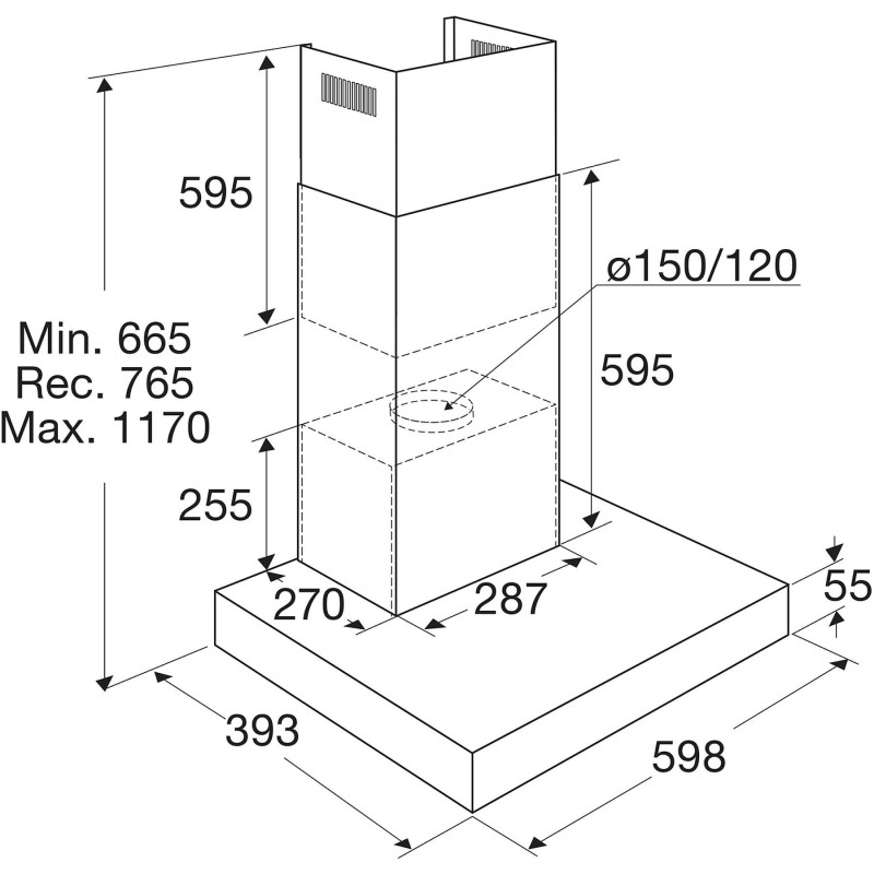 ETNA AB360ZT - Blokmodel schouwkap - 60 cm - Matzwart - A++