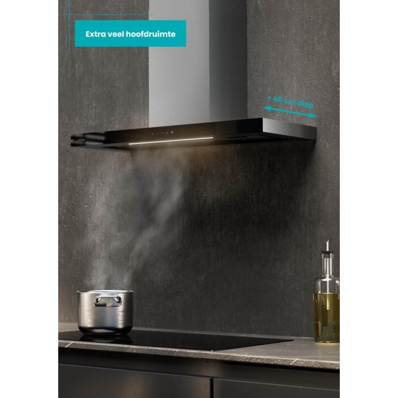 ETNA AB791RVS - RVS schouwkap met glasdesign front - 90 cm - A++