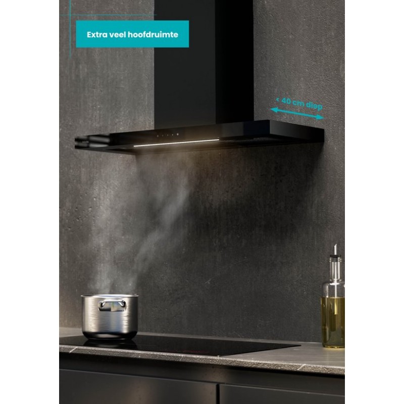 ETNA AB791ZT - Matzwarte schouwkap met glasdesign front - 90 cm - A++