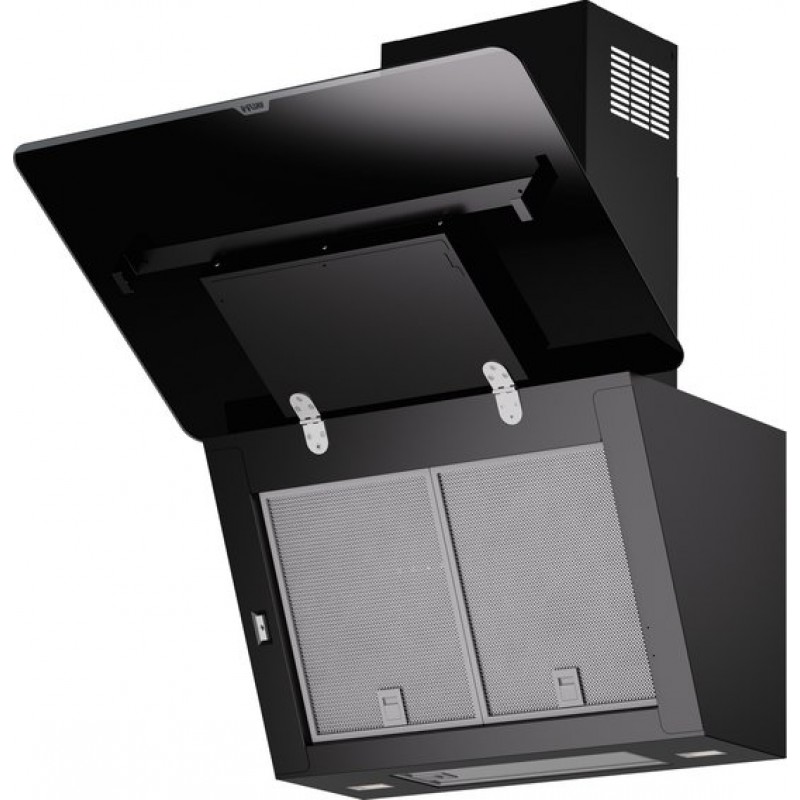 ETNA AD571ZT - Diagonale schouwkap - 70 cm - Matzwart glazen front - Energielabel A - Bediening d.m.v. full touch control - Afvoer naar buiten en recirculatie