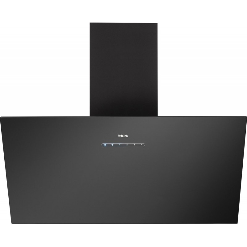 ETNA AD781ZT - Diagonale schouwkap, Mat zwart, 80cm, Energielabel A+, LED spots, Glazen front, 4 standen incl. boost