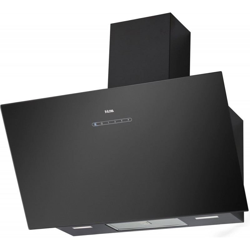 ETNA AD781ZT - Diagonale schouwkap, Mat zwart, 80cm, Energielabel A+, LED spots, Glazen front, 4 standen incl. boost