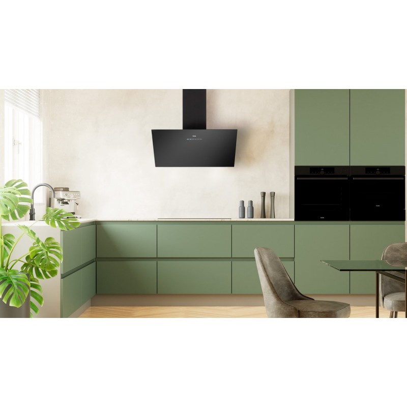 ETNA AD781ZT - Diagonale schouwkap, Mat zwart, 80cm, Energielabel A+, LED spots, Glazen front, 4 standen incl. boost