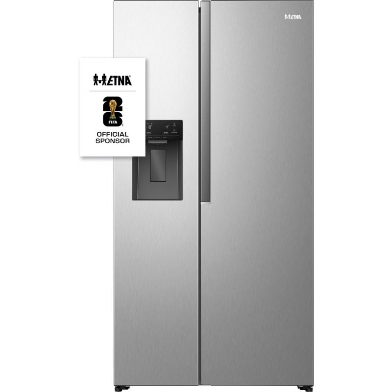 ETNA AKV5178IRVS - Amerikaanse koelkast - No-Frost - 178 cm hoog - 528 liter - Energielabel E - Invriesvermogen 10 kg/24u - Geluidsniveau 40 dB - LED Display - IJs- en waterdispenser - SuperCool - FastFreeze - Deuralarm - Multi Airflow – EnergySaving