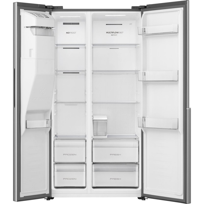 ETNA AKV5178IRVS - Amerikaanse koelkast - No-Frost - 178 cm hoog - 528 liter - Energielabel E - Invriesvermogen 10 kg/24u - Geluidsniveau 40 dB - LED Display - IJs- en waterdispenser - SuperCool - FastFreeze - Deuralarm - Multi Airflow – EnergySaving