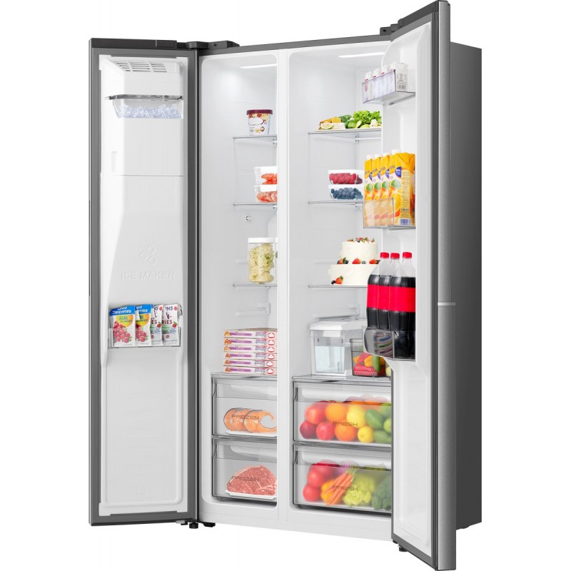 ETNA AKV5178IRVS - Amerikaanse koelkast - No-Frost - 178 cm hoog - 528 liter - Energielabel E - Invriesvermogen 10 kg/24u - Geluidsniveau 40 dB - LED Display - IJs- en waterdispenser - SuperCool - FastFreeze - Deuralarm - Multi Airflow – EnergySaving