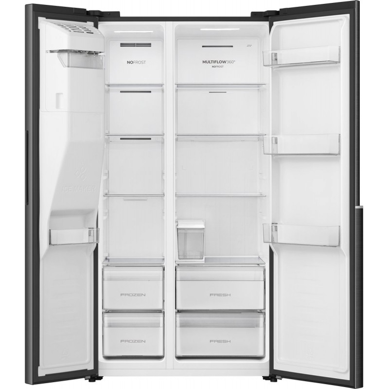 ETNA AKV5178IZWA - Amerikaanse koelkast - No-Frost - 178 cm hoog - 528 liter - Energielabel E - Invriesvermogen 10 kg/24u - Geluidsniveau 40 dB - LED Display - IJs- en waterdispenser - SuperCool - FastFreeze - Deuralarm - Multi Airflow - EnergySaving