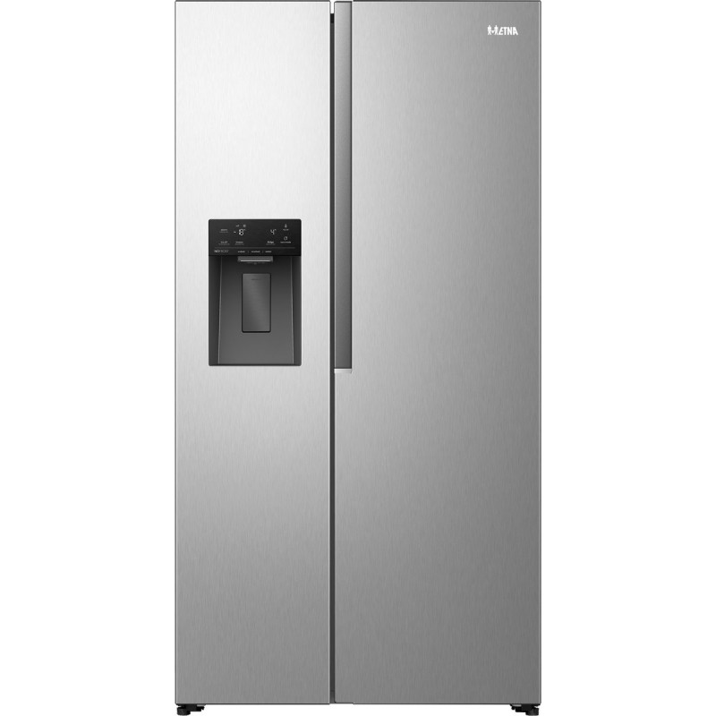 ETNA AKV6178IRVS - Amerikaanse koelkast - No-Frost - 178 cm hoog - 528 liter - Energielabel C - Invriesvermogen 10 kg/24u - Geluidsniveau 37 dB - LED Display - IJs- en waterdispenser - SuperCool - FastFreeze - Deuralarm - Multi Airflow - EnergySaving