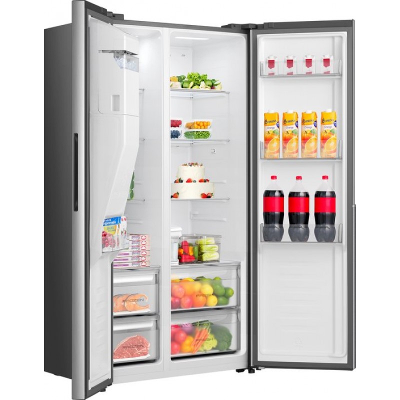 ETNA AKV6178IRVS - Amerikaanse koelkast - No-Frost - 178 cm hoog - 528 liter - Energielabel C - Invriesvermogen 10 kg/24u - Geluidsniveau 37 dB - LED Display - IJs- en waterdispenser - SuperCool - FastFreeze - Deuralarm - Multi Airflow - EnergySaving