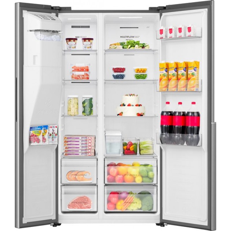 ETNA AKV6178IRVS - Amerikaanse koelkast - No-Frost - 178 cm hoog - 528 liter - Energielabel C - Invriesvermogen 10 kg/24u - Geluidsniveau 37 dB - LED Display - IJs- en waterdispenser - SuperCool - FastFreeze - Deuralarm - Multi Airflow - EnergySaving