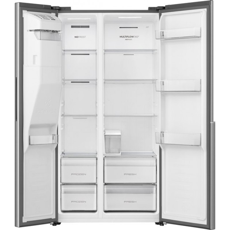 ETNA AKV6178IRVS - Amerikaanse koelkast - No-Frost - 178 cm hoog - 528 liter - Energielabel C - Invriesvermogen 10 kg/24u - Geluidsniveau 37 dB - LED Display - IJs- en waterdispenser - SuperCool - FastFreeze - Deuralarm - Multi Airflow - EnergySaving