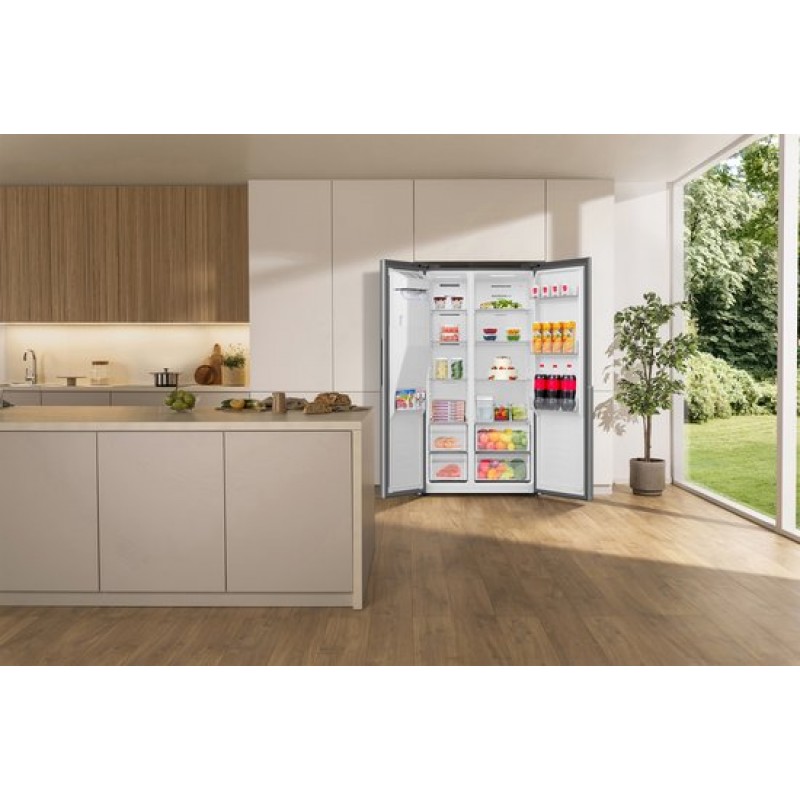 ETNA AKV6178IRVS - Amerikaanse koelkast - No-Frost - 178 cm hoog - 528 liter - Energielabel C - Invriesvermogen 10 kg/24u - Geluidsniveau 37 dB - LED Display - IJs- en waterdispenser - SuperCool - FastFreeze - Deuralarm - Multi Airflow - EnergySaving