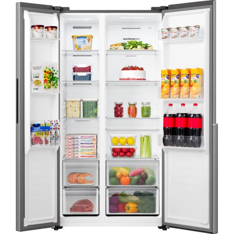 ETNA AKV6178RVS - Amerikaanse koelkast - No-Frost - 178 cm hoog - 544 liter - Energielabel C - Invriesvermogen 12 kg/24u - Geluidsniveau 37 dB - LED Display - SuperCool - FastFreeze - Deuralarm - Interter Compressor - Multi Airflow - Energy Saving