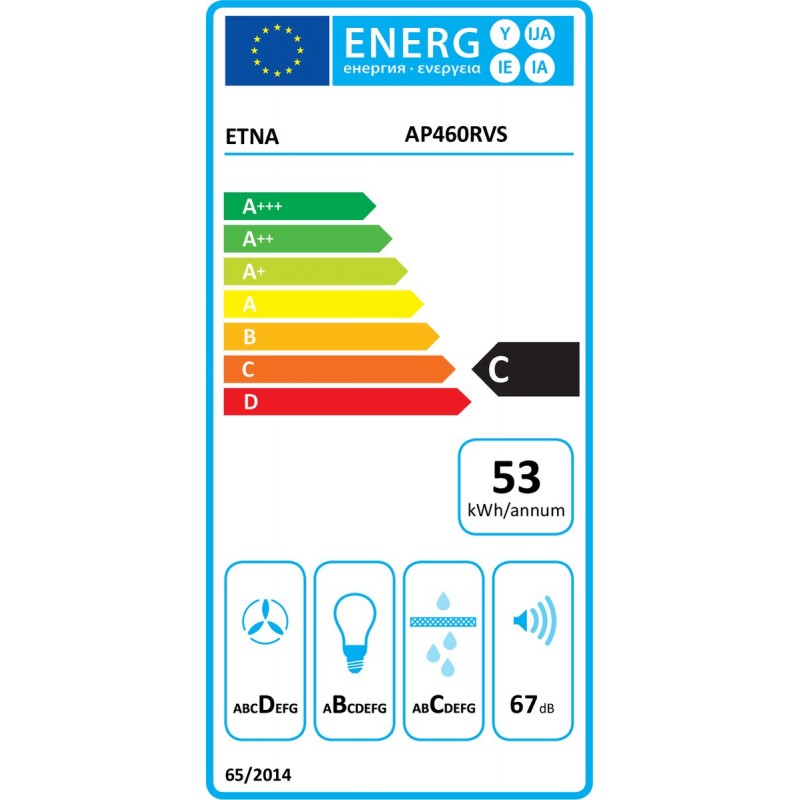 ETNA AP460RVS - Schouwkap RVS - 60cm - Energielabel C - 3 snelheden - geschikt voor afvoer naar buiten en recirculatie - afvoer aan bovenzijde