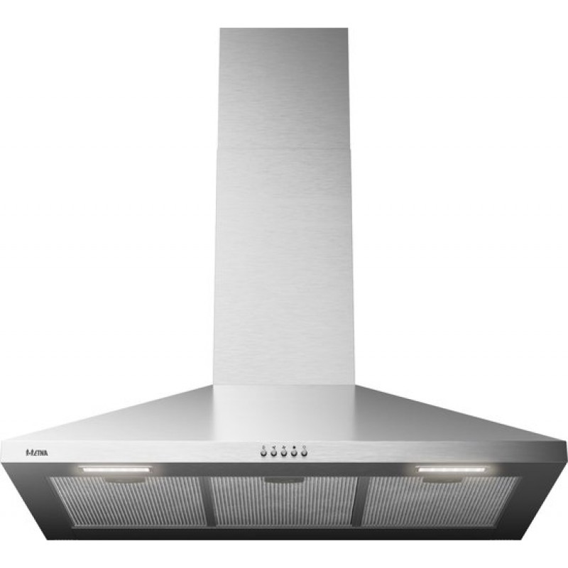 ETNA AP491RVS - Schouwkap - 90 cm - RVS - Energielabel A+ - Druktoetsen - 2 LED spots - Geschikt voor recirculatie of afvoer naar buiten