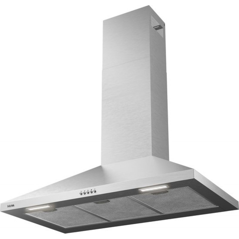 ETNA AP491RVS - Schouwkap - 90 cm - RVS - Energielabel A+ - Druktoetsen - 2 LED spots - Geschikt voor recirculatie of afvoer naar buiten