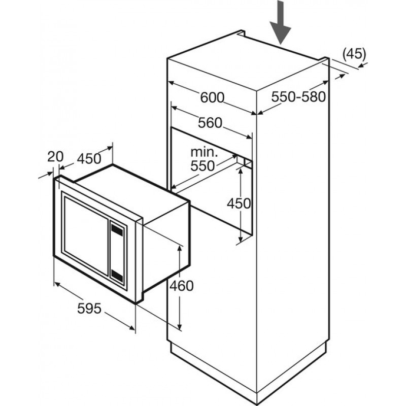 ETNA CM225ZT - Combi magnetron - 45cm - matzwart - draaideur - inhoud 25 liter - turbo hetelucht - timer - draaiplateau