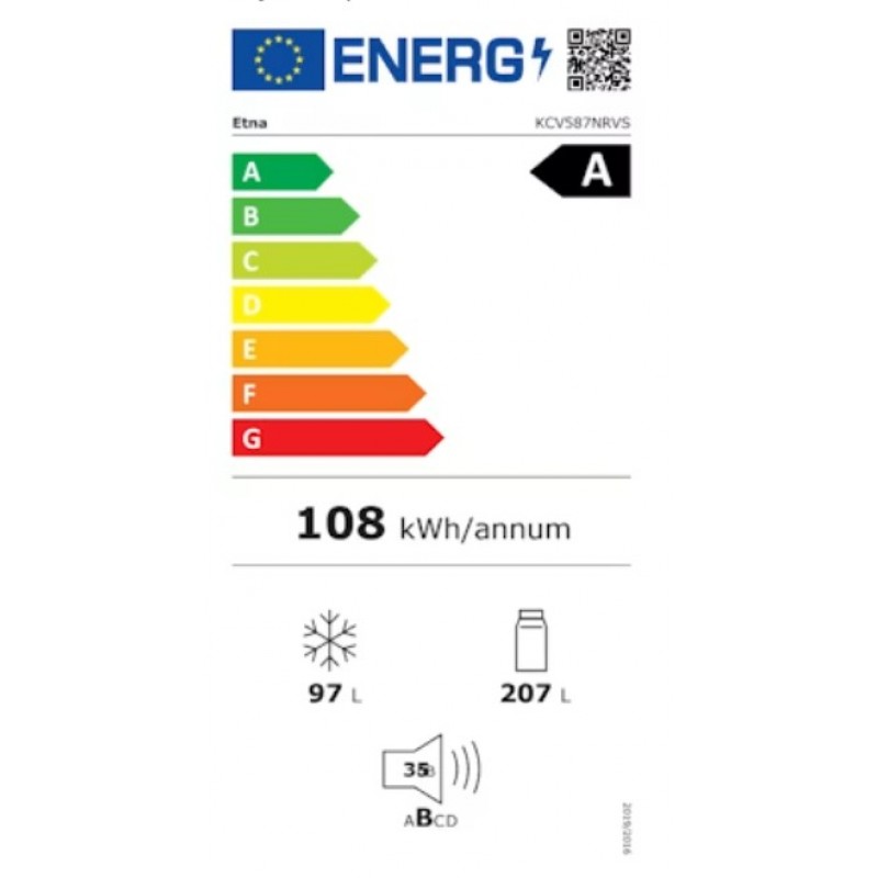 ETNA KCV587NRVS - Koel-en vriescombinatie - Vrijstaand - RVS - Energielabel A - 304l - Super Freeze - 35 dB - LED verlichting