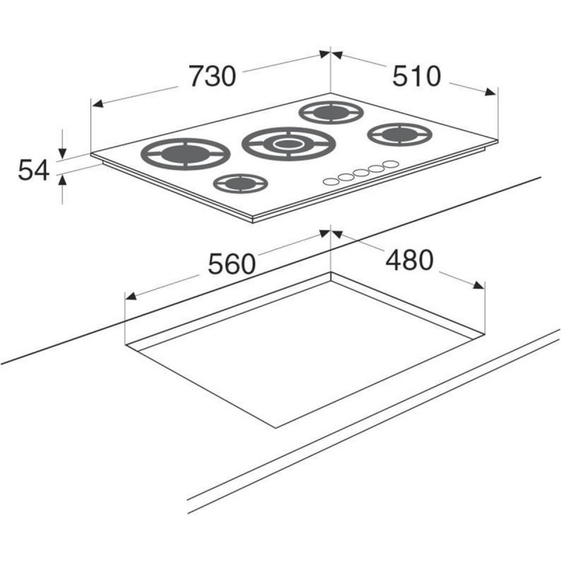 ETNA KGG673ZTA - Inbouw gaskookplaat - Zwart glas