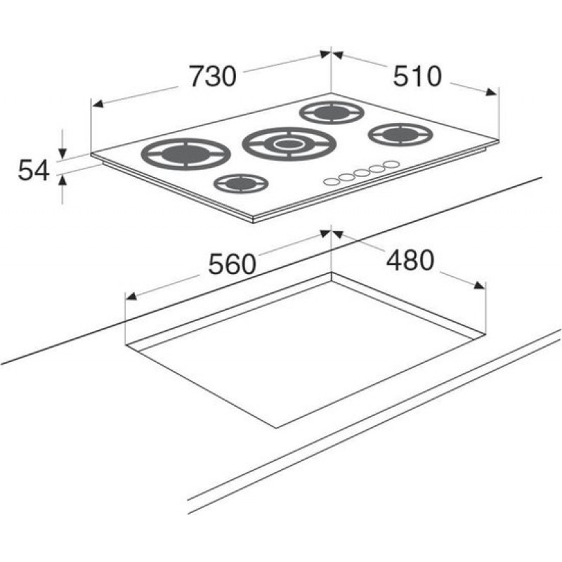 ETNA KGG673ZTA - Inbouw gaskookplaat - Zwart glas