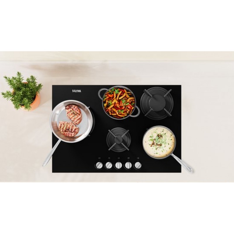 ETNA KGG870ZTA - Gaskookplaat - Gas-op-glas - 75 cm - Zwart