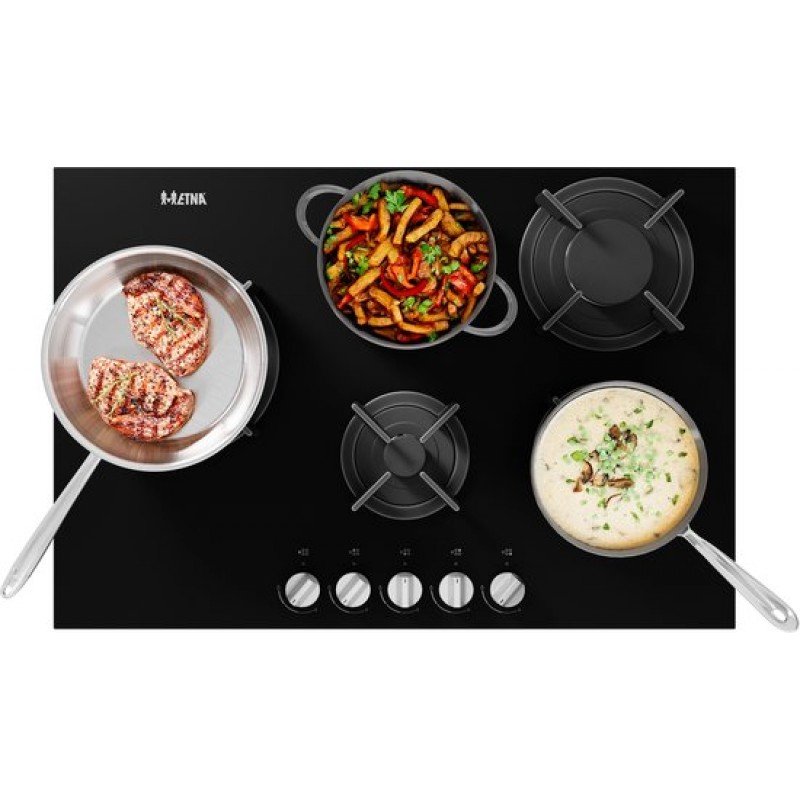ETNA KGG870ZTA - Gaskookplaat - Gas-op-glas - 75 cm - Zwart