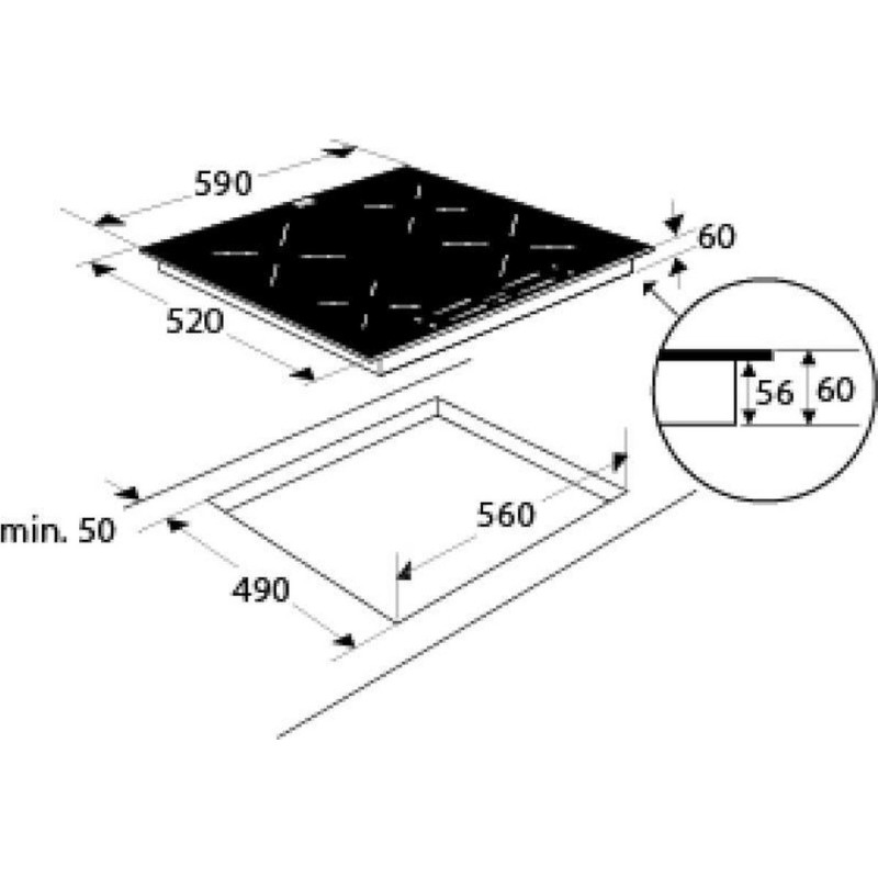 ETNA KI560ZT - Inbouw inductiekookplaat - 2-fasen - 60 cm breed - 4 kookzones