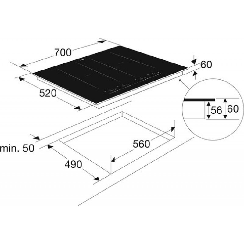 ETNA KIF572ZT - Inductiekookplaat - 70 cm - 4 zones - 4 koppelbare zones