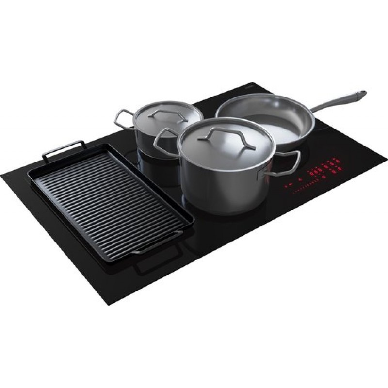 ETNA KIF880ZT - Inbouw inductiekookplaat - Zwart - 80 cm - 1/2/3 fase - 5 zones - 2 octavormige kookzones voor extra groot kookoppervlak - 5 timers