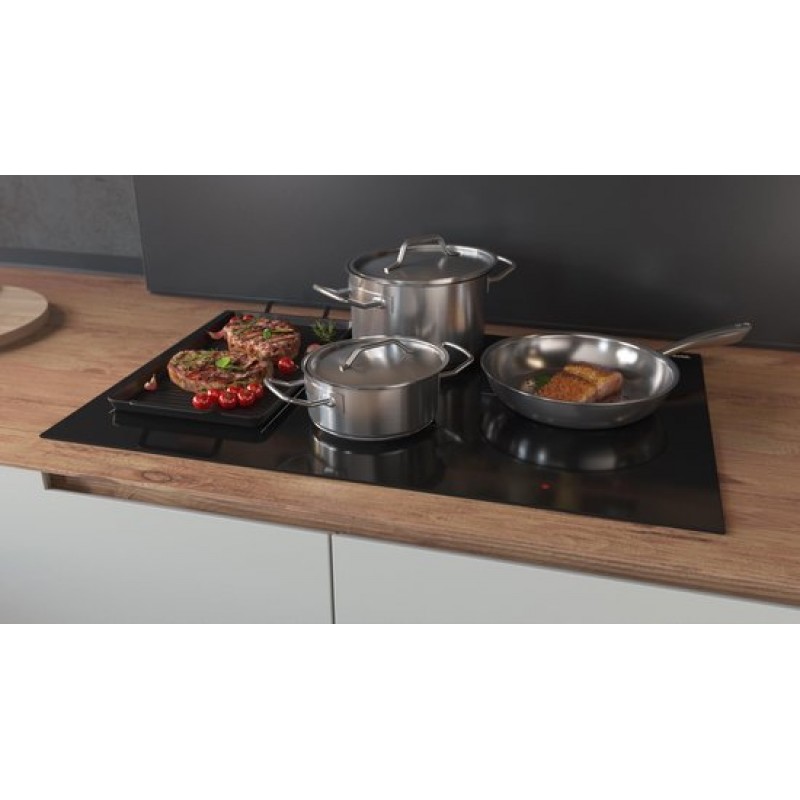 ETNA KIF880ZT - Inbouw inductiekookplaat - Zwart - 80 cm - 1/2/3 fase - 5 zones - 2 octavormige kookzones voor extra groot kookoppervlak - 5 timers